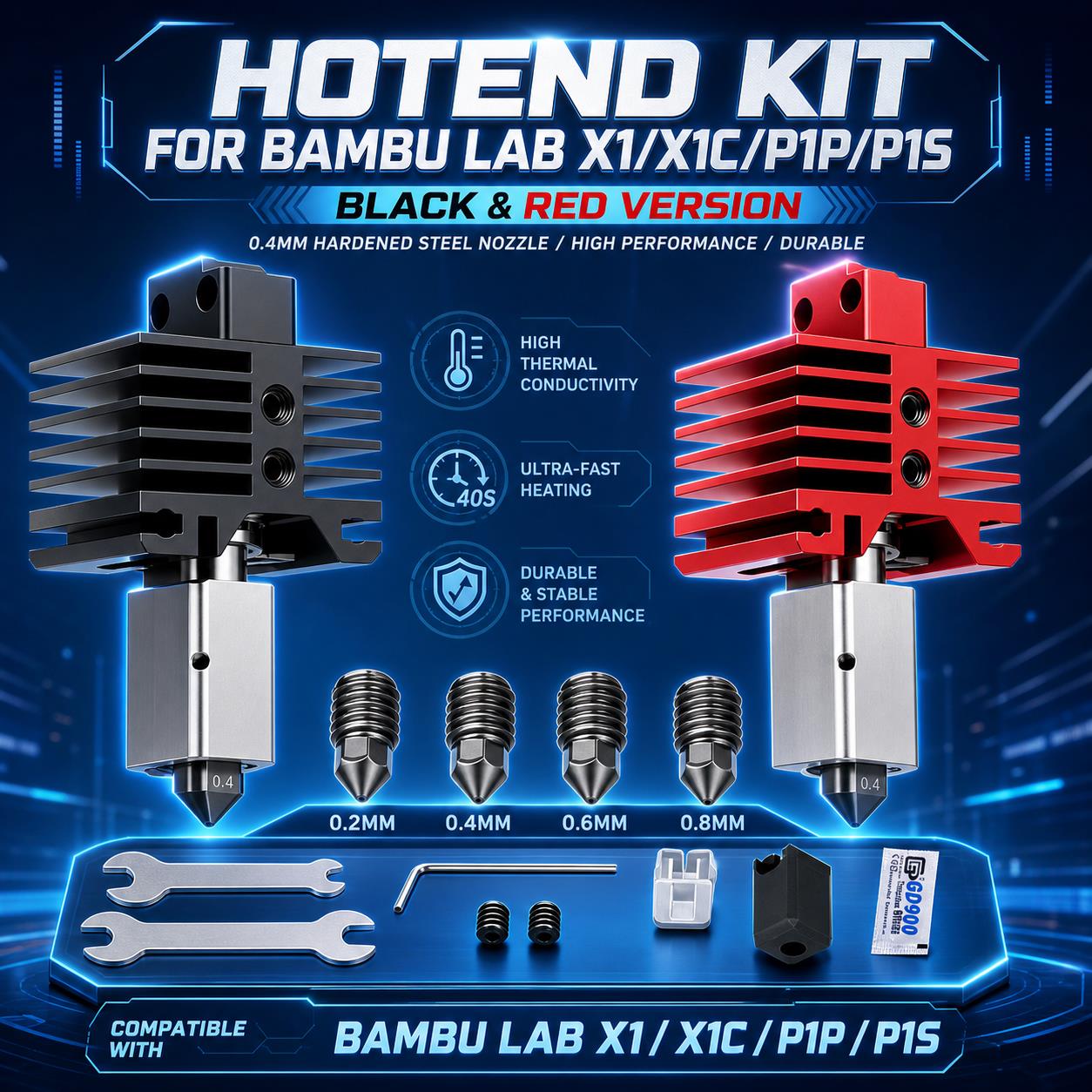 Upgraded Hotend Kit for Bambu  - đánh giá và giá Nozzle 0.4Mm Hardened